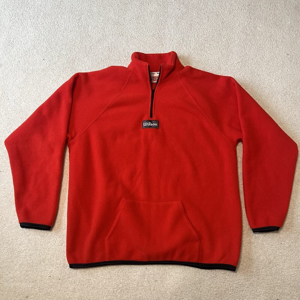 Vintage Wilson Pro 5000 Fleece Quarter Zip Pullover Red USA XL Oversized Pockets